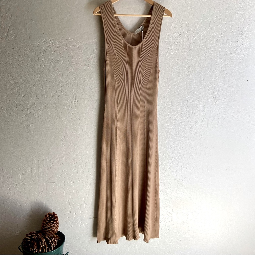 Everlane the Ribbed Midi Dress in Golden Taupe Beige